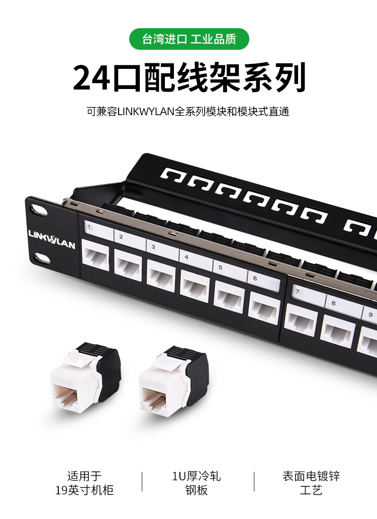 高品质24口 1U 19” 屏蔽/非屏蔽(STP/UTP)梯形插槽网络配线架 空架